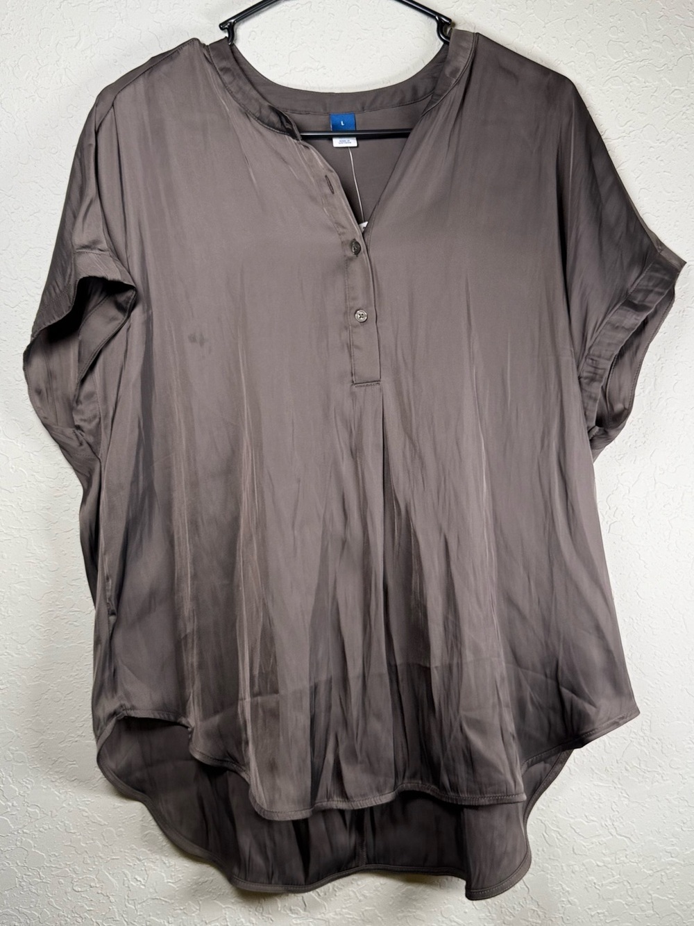 NWT Old Navy Satin Gray Dolman Blouse Women’s Large High Low Top